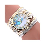 Mode Pfau Muster Chimes Lederarmband Frauen Armbanduhr YunYoud schöne Armbanduhr Moderne günstige Strass Metall damenarmbanduhr Edelstahl Glitzer viereckige Strasssteinen Uhr