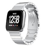GOSETH für Fitbit Versa Solid Edelstahl Zubehör Band für Frauen Männer, Ersatz Armband Armbanduhr Armband für Fitbit Versa Fitness Smart Watch (Silber 2)