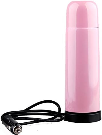 HuanLeBao Car Stainless Steel Electric Cup with lid Car Electric Cup Insulation Cup Drinking Cup Travel Outdoors Cup 350ML , Pink , 12V