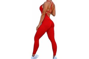 RIOJOY Backless Sports Bandage Romper Playsuit Yoga Jumpsuit for Women All in One Gym Wear