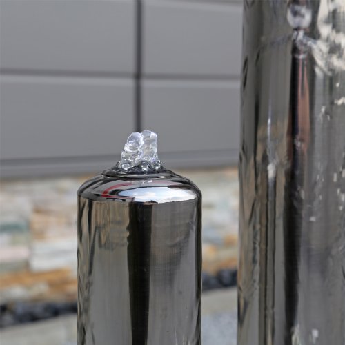 Gartenbrunnen aus Edelstahl poliert ESB1 mit 3 Säulen 65cm Höhe Springbrunnen Säulenbrunnen Wasserspiel mit LED Beleuchtung für den Außenbereich Brunnen Garten 12V AC - 4