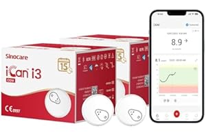 Sinocare Sensor Glucose 15 Días, Monitor Glucosa Continuos, Sensor Glucose, Sin Escaneo, Sin Punción Dedo, iCan i3 CGM (Paquete de 2)