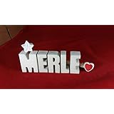 Beton, Steinguss Buchstaben 3 D Deko Schriftzug Namen MERLE als Geschenk verpackt! Ein ausgefallenes Geschenk zur Geburt, Taufe, Geburtstag oder auch zu anderen Anlässen.