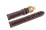 24mm braun Luxus Ersatz Lederarmbändern / Bands handgefertigt mit weißen Kontrastnähten für Schweizer High-End-Marken mit Roségold Faltschließe