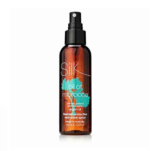 Silk Oil of Morocco Argan Oil Thermal Protection & Shine Spray 2-in-1 - Heat Protection Spray / Hair Heat Protection / Heat Defense Spray / Hair Shine Spray - For shiney healthy hair, great for use with GHD hair straighteners, hair dryer, curling tong - Suitable for use on hair extensions! (125ml)
