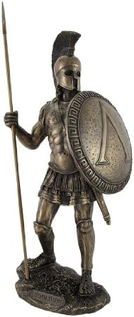 Things2Die4 Bronzed Spartan Warrior with Spear and Hoplite Shield Statue