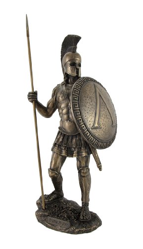 Things2Die4 Bronzed Spartan Warrior with Spear and Hoplite Shield Statue