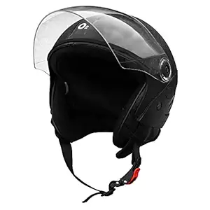 O2 Xpearl Plus Unisex Open Face Helmet with Clear Scratch Resistant Visor, Adjustable Strap & Matte Finish Head Protector for Bike Motorcycle Scooty Riding (Black, M) (O2STAR-of-XPEARl Plus)