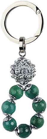 Keychain Key Ring Pendant Bag Charm Nature Stone Ball Sparkle Silver Plated Finish With Crystal(Blue)