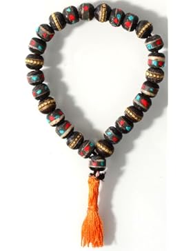 Hand-Mala Horn dunkel mit Steinen 8 mm Mala Armband 3er Set