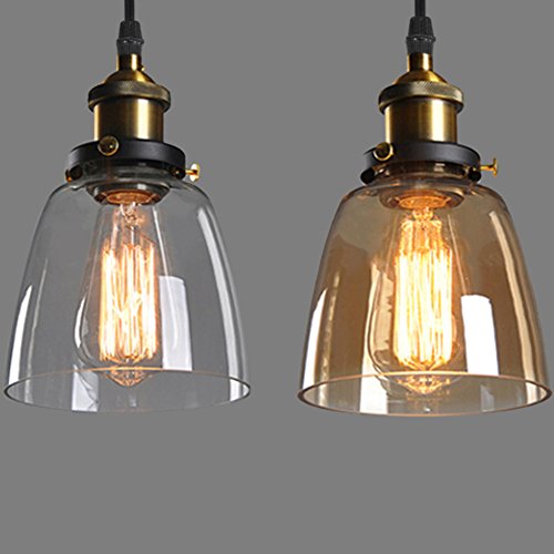 Samber Klarglas Schatten Deckenleuchte Kronleuchter Vintage Retro Anhänger Lampenschirm, E27 Lampe Basis (Leuchtmittel nicht enthalten), glas, Bernsteinfarben, YD33B - 7