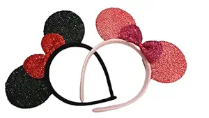 TopFinder 2pc/Set Beautiful Stylish Mickey Ears Hair Bow Glitter Headband Kitty Bunny Decoration New Minnie Dress Accessories Cute Bands Baby Kids Boys Girls Birthday Gifts Costume Party Band-Assorted