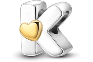 KUNSIR Charme Perles en forme de lettre de A à Z pour bracelet, En argent sterling 925, Compatible avec les bracelets et colliers Pandora, Compatible avec les bracelets européens pour femmes et filles KJC874