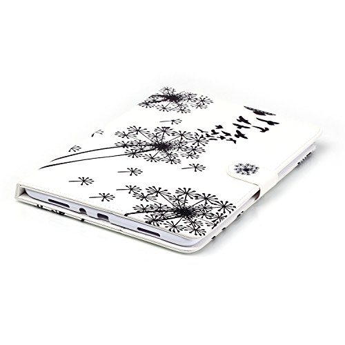 Etsue Schutzhülle Samsung Galaxy Tab A 9.7 Hülle, Galaxy Tab A 9.7/T550/T555 Hülle Tasche Case, PU Leder Case für Samsung Galaxy Tab A 9.7, Löwenzahn Blumen Mädchen Series Bunte Malerei Ledertasche Lederhülle Handytasche Brieftasche Wallet Cover Flip Case Magnet Etui Schale für Samsung Galaxy Tab A 9.7 + 1x Diamant Staub Stecker + 1x Blau Eingabestift(Weiß schwarz Löwenzahn fliegend Vogel) - 3