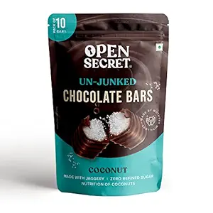 Open Secret Unjunked Coconut Chocolate Bar | Milk Chocolate with Coconut Filling | No Refined Sugar | Made with Jaggery | Healthy & Premium Snacks Gift Food for Kids and Adults | Pack of 10 Bars