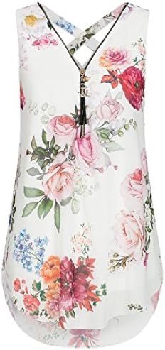 2018 Newest Loose Flowers Chiffon Vest, Womens Sleeveless Tank V-Neck Zipper Hem Scoop Tshirts Tops Shirts Fashion Holiday Party Office Tops by GreatestPAK