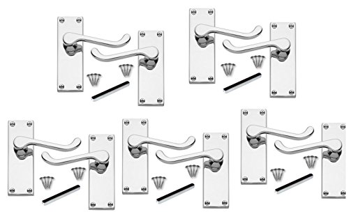 DISCOUNT HARDWARE UKDoor Handles Internal Sets - Polished Chrome Door Handle Set for Modern Doors Internal House Design, Internal Door Handles - Victorian Scroll Door Handles 5 Pack - 112mm Long
