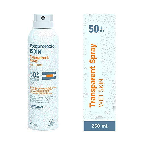 ISDIN Fotoprotector Transparent Spray Wet Skin SPF 50+ | Eficaz Piel Mojada | Aplicación 360º | 250ml