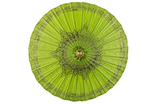 Handbemalter Papierschirm, Dekoschirm, Schirm Holz und Papier, Handarbeit aus Thailand (grün) - 2