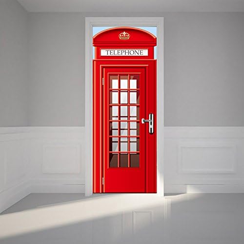 Door Wall Sticker, CONMING 2 Pieces Multi Style Door Paper Fashion Design DIY Removable Art Mural Stickers and Faimly-Lettering Decorations for Living Room Kids Bedroom (Telephone booth)
