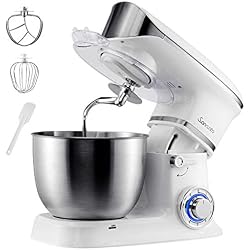 Sancusto Robot Pâtissier, Robot Petrin Pratique, Robot Cuisine Multifonctions, Pétrisseur Professionnel Stable Rapide avec 6 Vitesses et Bol 5L Solide 1000W avec Batteur Crochet Fouet