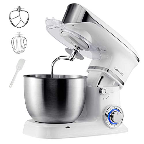 Sancusto Robot Pâtissier, Robot Petrin Pratique, Robot Cuisine Multifonctions, Pétrisseur Professionnel Stable Rapide avec 6 Vitesses et Bol 5L Solide 1000W avec Batteur Crochet Fouet