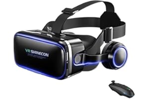 VRLEKAM VR Brille für Handy mit Fernbedienung, with Headset & 3D VR Brille Virtual Reality Brille PC Unterhaltung Anti-Blaulicht fit iPhone & Android 4,5-7,3 Zoll