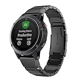 IGEMY Uhrenarmband für Garmin Fenix 5, Edelstahlarmband Quick Replacement Band Strap (schwarz)