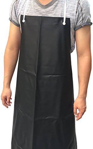 Vinyl Waterproof Apron Durable Ultra Lightweight Extra Long WQ04 (Black, Large Size)
