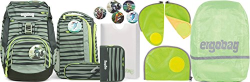 Preisvergleich Produktbild Ergobag Pack Super NinBär Schulrucksack-Set 6tlg + Sicherheitsset + Regencape Grün