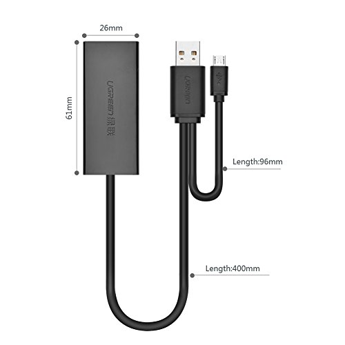 Ugreen 30219 Ethernet Adaptador 10 100 Mbps  USB 2 0 Otg a Rj45  negro