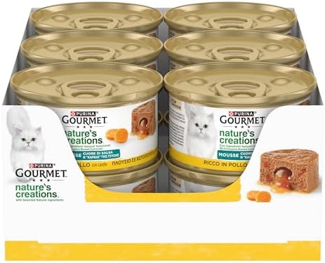 GOURMET NATURE'S CREATIONS Cuore di Salsa Cibo Umido per Gatti Adulti Mousse con Pollo guarnita con Carote 12 lattine da 85g