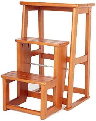 Folding Wooden Dual-use Ladder Stool Solid Wood 3-step Ladder Household 3-tiered Staircase Stool (Color : Honey color)