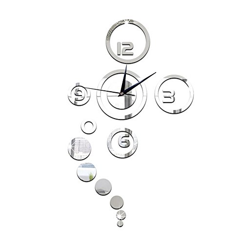 Forepin® DIY Wanduhr Moderne 3D Wandtattoo mit Spiegel Design Dekoration Clock Uhr für Öffentliche Wohnzimmer Büro Schlafzimmer Studierzimmer – Silber - 2