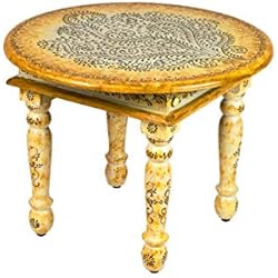Marrakesch Chajra - Mesa de Madera Estilo marroquí (60 cm), diseño Vintage, Color Beige