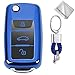 Produktbild Key Protection Shell Auto Schlüssel Hülle Key Cover Case Etui Silikon mit Schlüsselanhänger Für VW Volkswagen Jetta Passat Golf Beetle Rabbit GTI CC Bora Polo Skoda Octavia 3-Buttons Blau