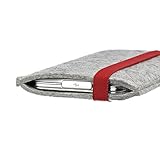 flat.design Handyhülle COIMBRA mit rotem Verschluss für Blackberry KeyOne - Passgenaue Filz Schutztasche mit rotem Gummiband aus 100% Wollfilz (hellgrau) - handmade in Germany für Blackberry KeyOne - 