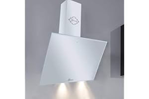 GURARI kopffrei Dunstabzugshaube 80cm 286 WH 8 Prime Weiß Glas | Wandhaube Umluft/Abluft | Abzugshaube 1000m³/h mit Fernbedienung (EEK A) | Randabsaugung, TouchControl, Timer