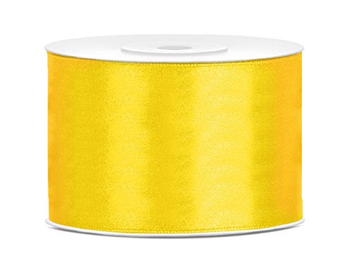 SiDeSo® 0,12€/m SATINBAND 25m x 50mm viele Farben Hochzeit Dekoband Geschenkband Antennenband Schleifenband (gelb)