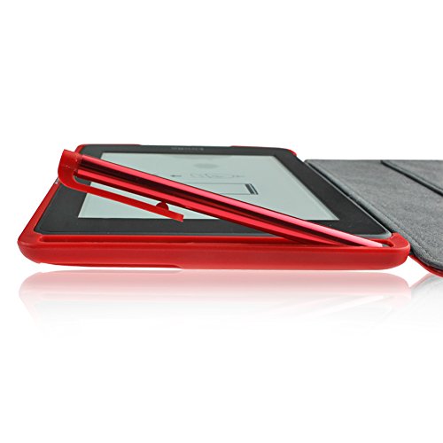 WISD® Lederhülle für Amazon Kindle Paperwhite 2016 / 2015 300 PPI 3.Generation / 2013 / 2012 Versionen Leder Schutzhülle Hülle Tasche mit Ständerfunktion + Auto Sleep/Wake Up Funktion + Stylus Pen + Displayschutzfolie-einfaches und nobles – Rot - 5