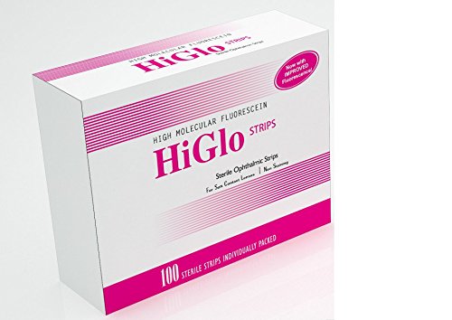 100 Tiras de Fluoresceína de Alto Peso Molecular HiGlo Sin Teñir para Lentes de Contacto Blandas