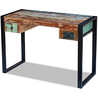 vidaXL Bureau en Bois de récupération massif Table de travail Table d'ordinateur
