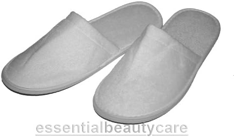 Disposable Towelling Slippers With Rubber Sole, Closed Toe, White x 5 Pairs