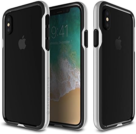 Patchworks iPhone X Case, [Level Silhouette Series] One Piece Triple Material TPU PC with Added Corner Cushion Drop Protection Bumper Frame Case for iPhone X/10 - Metallic Silver