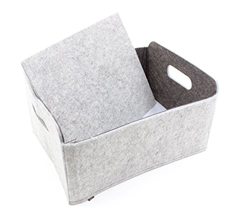 Hochwertiger, faltbarer Aufbewahrungskorb von Luxflair® aus edlem, zweifarbigem Filz in graumeliert/dunkelgrau (+ weitere Farben). Länge 30cm, Breite 24cm, Höhe 15cm. Aufbewahrungskorb, Ordnungsbox, Regalbox, Faltbox, Spielzeugkorb, Filzkorb, Briefkorb. Besonders pflegeleicht: waschbar bei 30 - 4