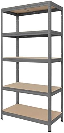Hans Schourup 13501080 Storage Shelving Unit with 5 Shelves Made of MDF, Holds up to 275 kg per Shelf, 180 cm x 90 cm x 45 cm, Grey