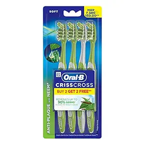 Oral B Criss Cross Toothbrush with Neem Extract, Soft (Buy 2 Get 2 Free)