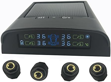 TUVVA TPMS Solar Wireless Tire Pressure Monitoring System TPMS with 4 External Sensors