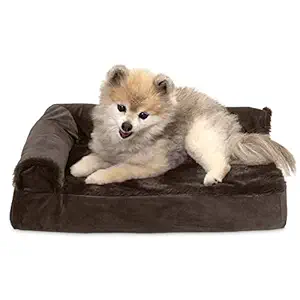 Furhaven Pet 84236401 Sable Brown Deluxe Chaise Lounge Cooling Gel Top Sofa Pet Bed, Small