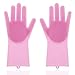 Produktbild YuhooTech Magische Silikon-Handschuhe mit Wash Scrubber für Reinigung, Haushalt, Geschirrspülen, Autowäsche, Tierpflege,Geschirrspül Handschuhe(1 Paar)-Rosa